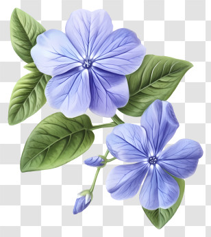Detailed Illustrations - Elegant Blue Plumbago Flower With Leaves Transparent PNG