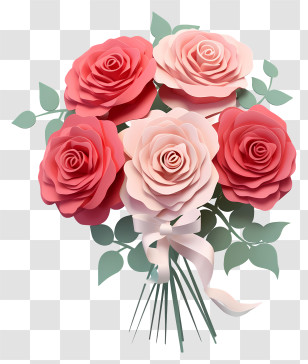 Paper Rose Bouquet - Pink And Red Rose Bouquet With Green Leaves Transparent PNG