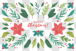 Christmas Card - Merry Christmas Floral Decoration Transparent PNG