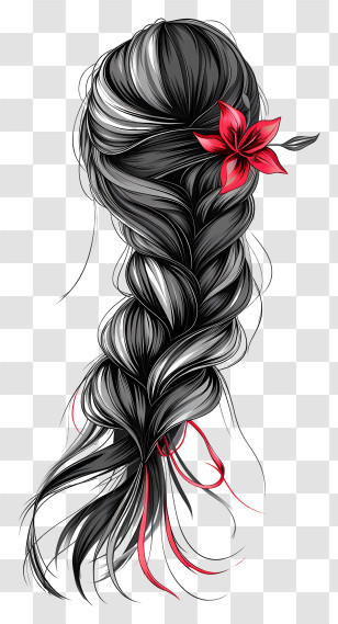 Braided Hair Wig - Braided Hair With Red Flower Transparent PNG