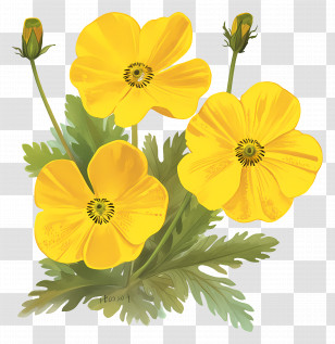 Primrose Flower - Bright Yellow Flowers With Green Leaves Transparent PNG