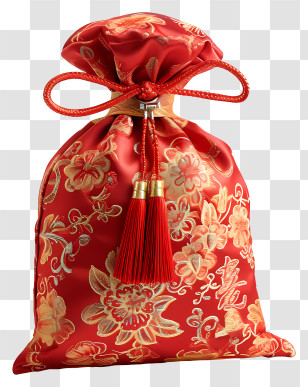 Money Bag - Red Bag With Gold Pattern And Tassels Transparent PNG