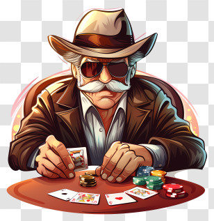 Casino - Cowboy Poker Player Sitting With Chips And Cards Transparent PNG