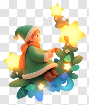 Christmas Lights - Elf Decorating With Stars Transparent PNG