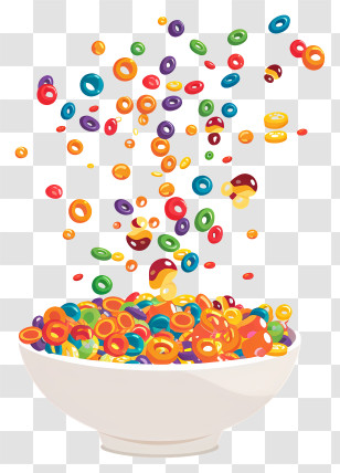 Cereal Day - Colorful Falling Cereal In A Bowl Concept Transparent PNG