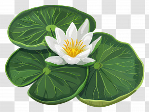 Water Lily Leaf - White Water Lily With Green Leaves Transparent PNG