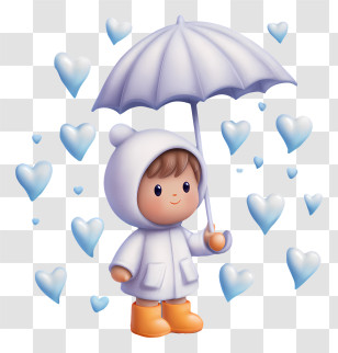 Baby In Love Rain - Child With Umbrella And Hearts Transparent PNG