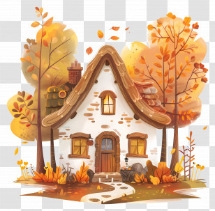 Residence In Fall - Charming Cottage In Autumn Illustration Transparent PNG