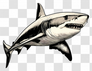 Shark - Black And White Shark Illustration Transparent PNG