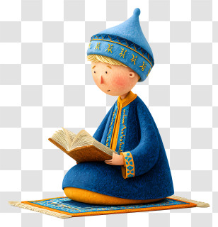Boy Reading Al Quran - Boy Reading Book In Blue Attire Transparent PNG