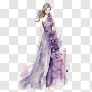 Wedding Dress - Elegant Purple Dress With Floral Design Transparent PNG