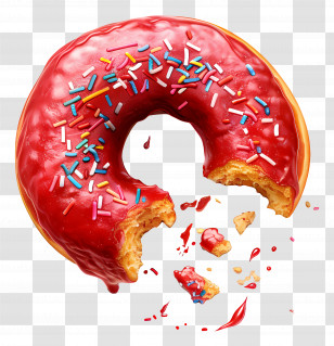 Bitten Doughnut With Red Glaze - Bitten Red Glazed Doughnut With Sprinkles Transparent PNG