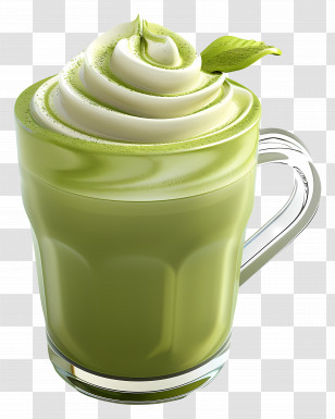 Matcha Latte - Green Glass With Cream And Leaf Transparent PNG