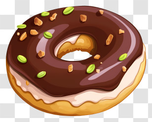 Chocolate Covered Doughnut - Delicious Chocolate Glazed Donut With Toppings Transparent PNG