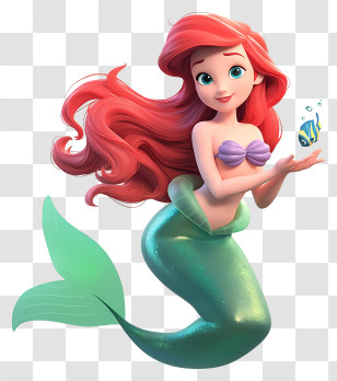 Ariel Mermaid Princess - Mermaid With Fish Cartoon Transparent PNG