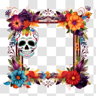 Dia De Muertos - Floral Sugar Skull Frame For Day Of The Dead Transparent PNG
