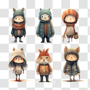 Winter Costume Animal - Cute Characters In Winter Clothes Transparent PNG