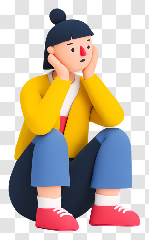 Woman Down Thinking - Sitting Woman Cartoon Illustration Transparent PNG