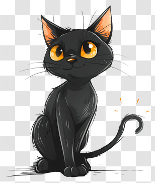 Black Cat - Cartoon Black Cat With Bright Orange Eyes Transparent PNG