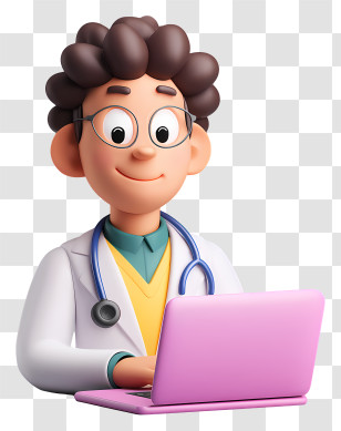 Doctor Working On Laptop - Cartoon Doctor With Laptop Transparent PNG