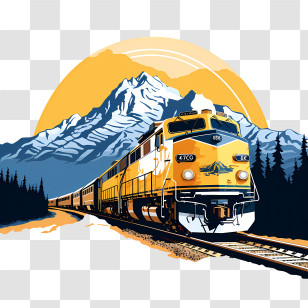 Yellow Train With Mountain Background - Yellow Train Passing Mountain Scenery At Sunset Transparent PNG