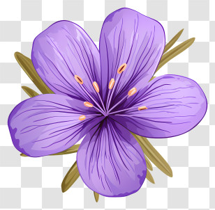 Purple Flower - Purple Graphic Flower With Green Leaves Transparent PNG