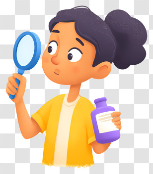 Woman Examining Product Label - Curious Girl With Magnifier Transparent PNG