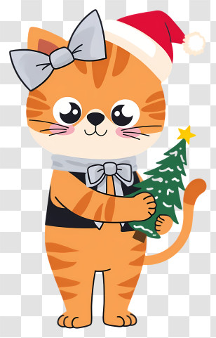Christmas Cat - Festive Cat With Christmas Tree Transparent PNG