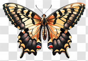 Butterfly - Yellow And Black Tiger-Pattern Butterfly Transparent PNG