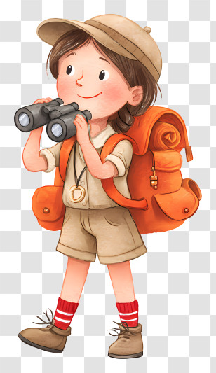 Girl Explorer Holding Binoculars - Explorer Girl With Binoculars Transparent PNG