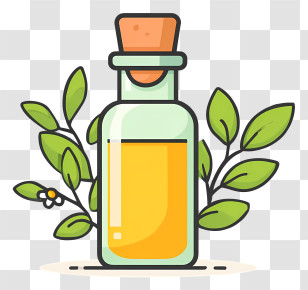 Essential Oils Icon - Herbal Oil Bottle With Leaves Illustration Transparent PNG