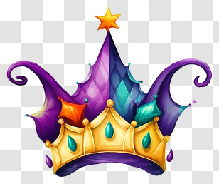 Crown - Vibrant Multicolored Jester Crown Transparent PNG
