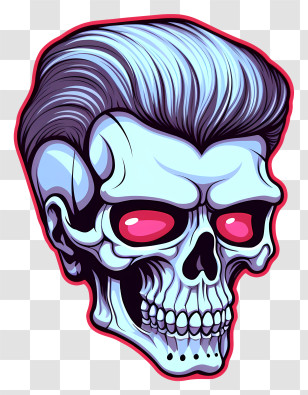 Isometric Style - Stylized Skull With Pompadour And Glowing Eyes Transparent PNG