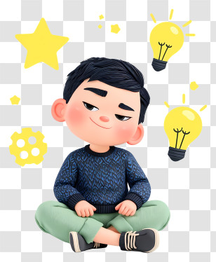 Thinking Cartoon Boy - Pensive Boy Idea Bulbs Illustration Transparent PNG