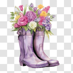 Rubber Boots - Purple Rain Boots With Flowers Illustration Transparent PNG