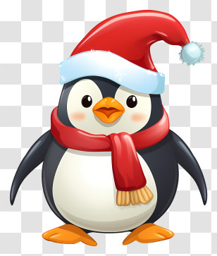 Penguin - Cute Penguin In Christmas Attire With Red Scarf Transparent PNG