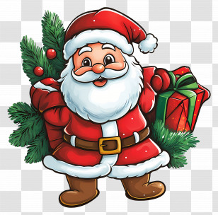 Xmas - Santa Claus With Holiday Cheer And Gifts Transparent PNG