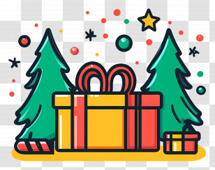 Christmas Shopping - Colorful Christmas Gifts And Trees Transparent PNG