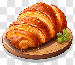 Croissant - Glazed Croissant On A Wooden Plate Transparent PNG
