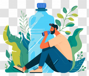 Man Seated Drinking Water - Man Hydrating With Water Bottle In Natural Setting Transparent PNG