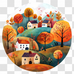 Autumn Village - Autumn Village With Colorful Trees Transparent PNG