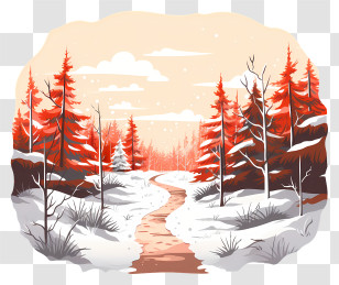Winter Path - Snowy Forest Landscape With Red-Hued Trees Transparent PNG