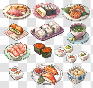 Japanese Food - Assorted Sushi Dishes With Delicate Presentation Transparent PNG
