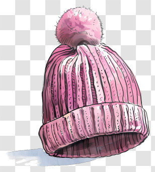 Beanie Hat - Pink Knitted Winter Hat With Pom-Pom Transparent PNG