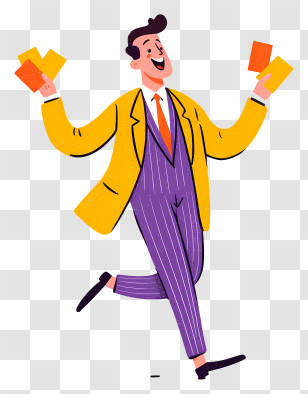 Businessman Feeling Happy - Joyful Man Holding Cards Transparent PNG