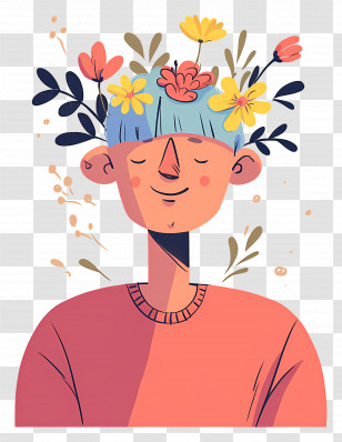 Man Mental Health - Floral And Greenery Hair Cartoon Illustration Transparent PNG