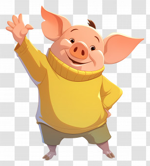 Cute Piglet - Cartoon Pig Waving In Yellow Sweater Transparent PNG