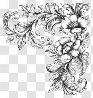 Border Texture - Black And White Floral Decorative Design Transparent PNG