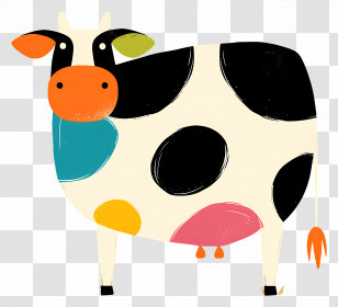 Colorful Cow - Whimsical Colorful Cow Transparent PNG