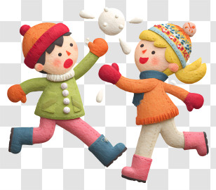 Children Playing Snowball Fight - Kids Playing In Snow With Colorful Hats Transparent PNG